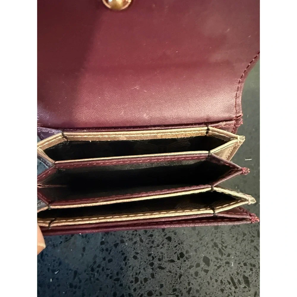 Ted Baker London Burgundy Leather Scalloped Pearl Card Holder Wallet
